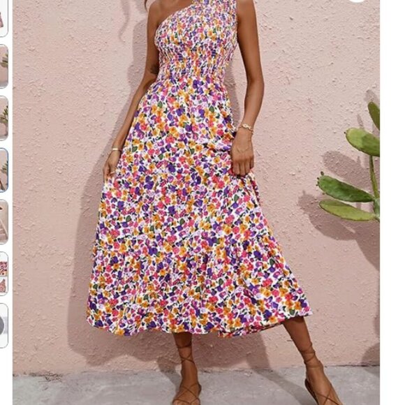 One Shoulder Casual Sleeveless Floral Dress - Picture 1 of 8